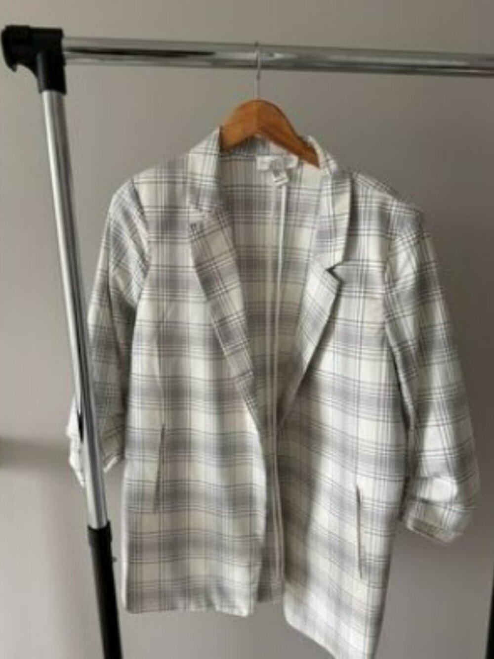 Rachel Zoe Plaid Ruched-Sleeve Open-Front Blazer